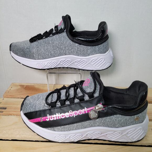 Justice Sport Girls Grey & Black Sneaker w/ Side Zipper - Size 2 - Picture 1 of 6